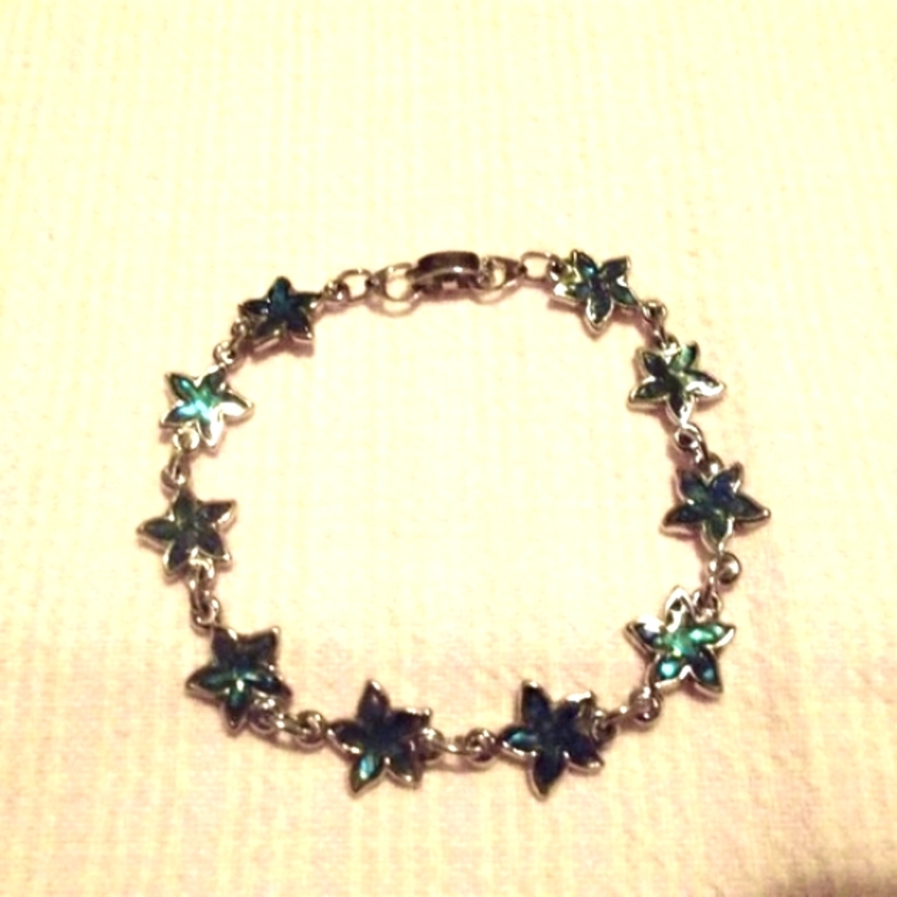 Silvertone and blue abalone-look bracelet